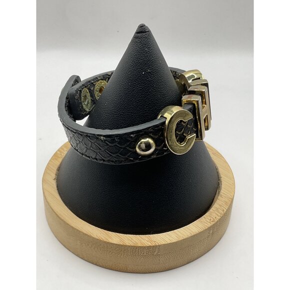 BCBGeneration Black Gold Chic Bracelet Leather Snake Texture Adjustable - Picture 2 of 4